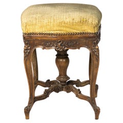 Tabouret de piano Napoléon III en velours moutarde, XIXe siècle