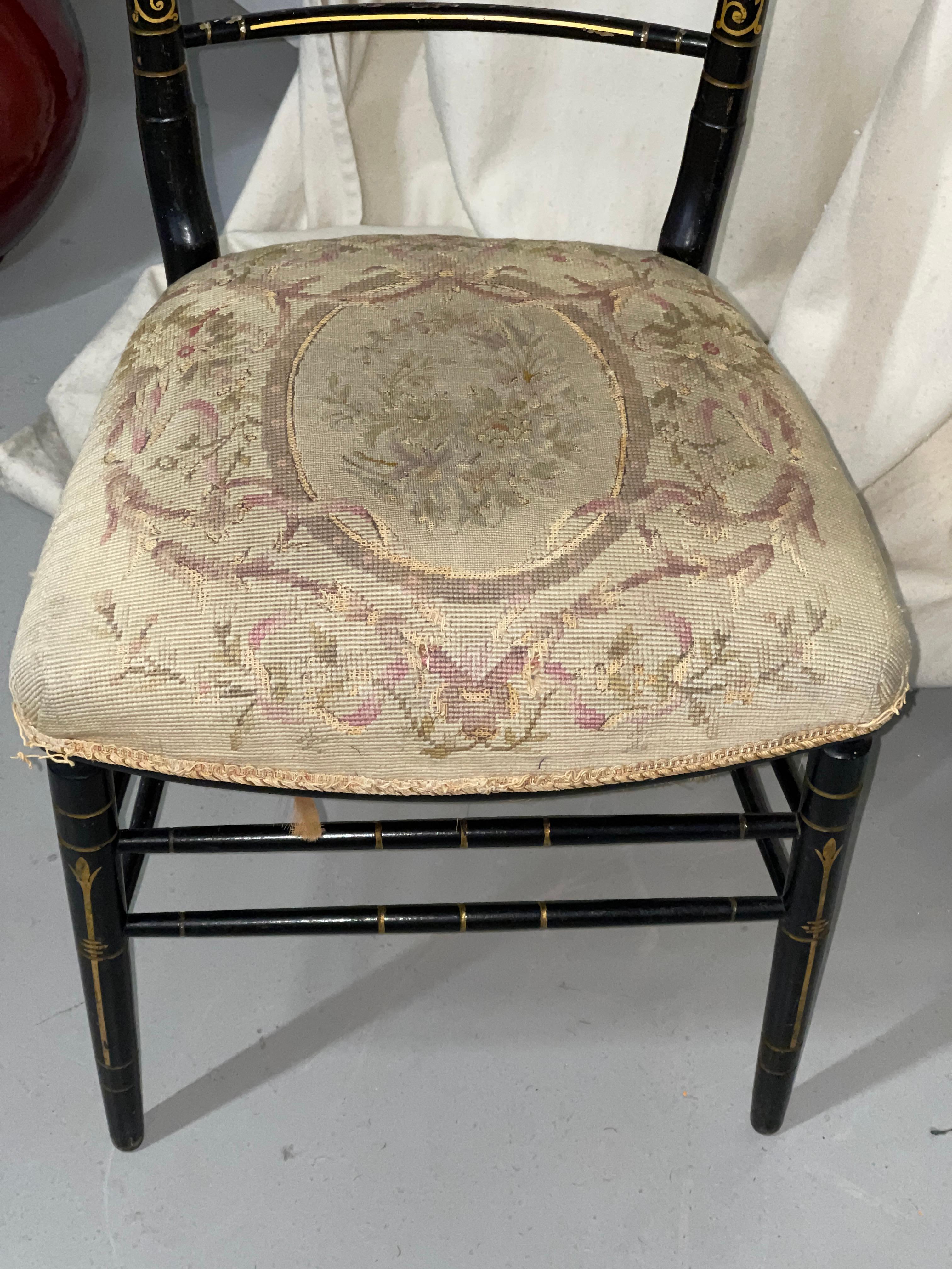 Fabric Napoleon III Needlepoint Chairs For Sale