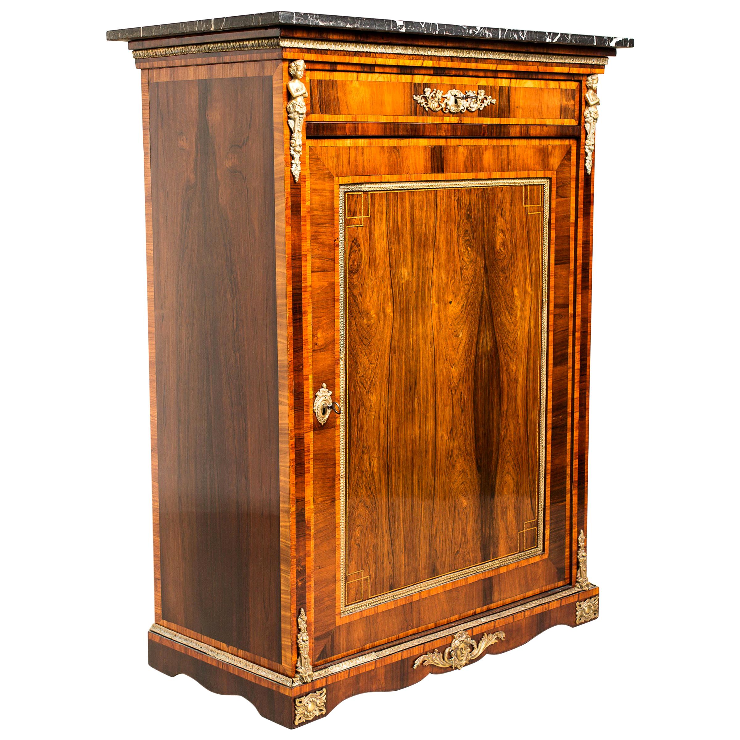 Napoleon III Nut Wood Half Cabinet/ Vertiko with Inlay Works, France, circa 1880