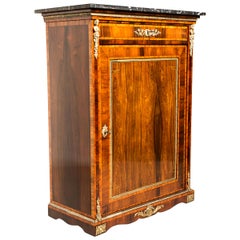 Antique Napoleon III Nut Wood Half Cabinet/ Vertiko with Inlay Works, France, circa 1880