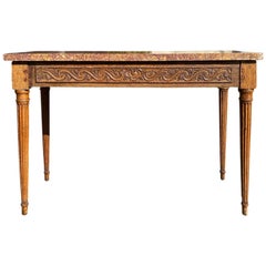 Napoleon III Oak Console Table with Spanish Jaune Marble Top, Circa 1860