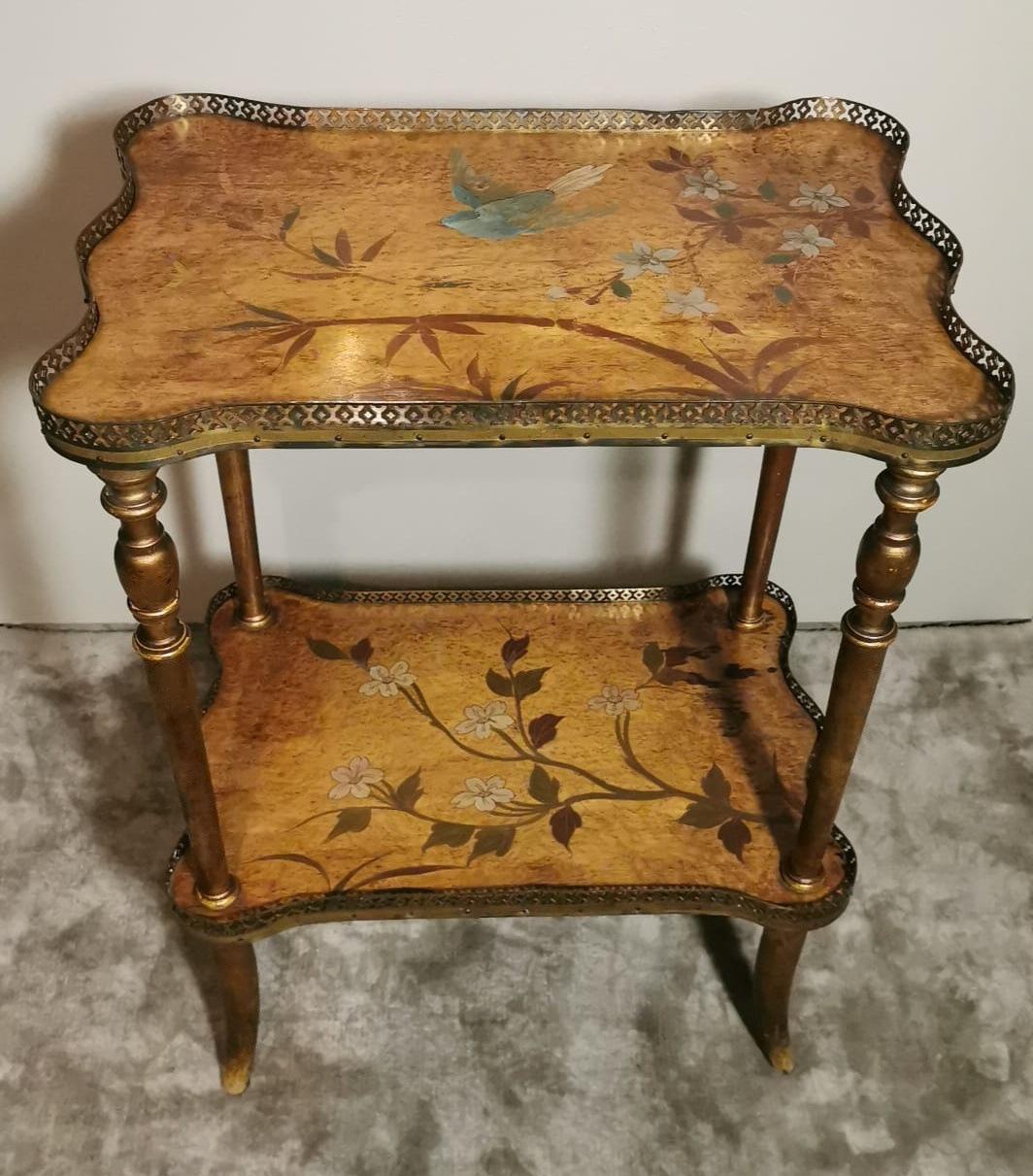 We kindly suggest that you read the entire description, as we try to give you detailed technical and historical information to guarantee the authenticity of our objects. Exclusive and elegant Napoleon III style occasional table with two shelves with