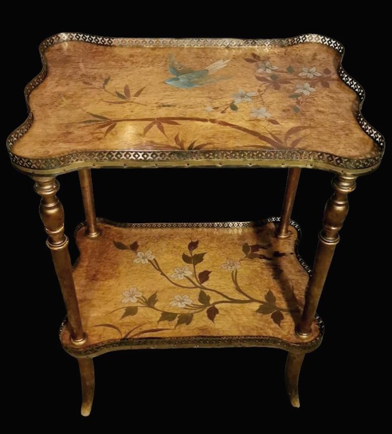 French Napoleon III Occasional Coffee Table With Two Painted Tops And Gold Legs For Sale