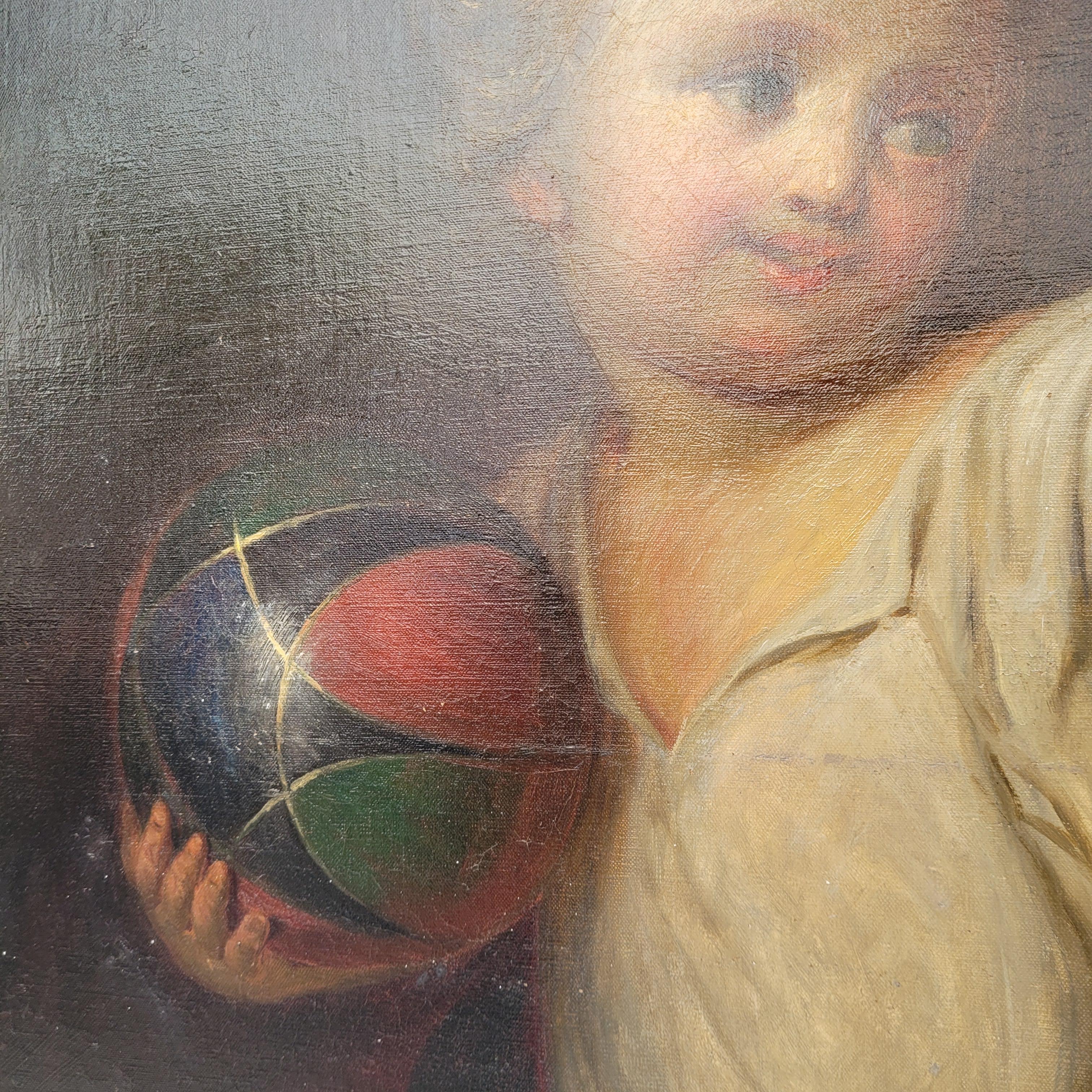 Napoléon III Huile sur toile Portrait d'enfant Garçon avec chien Ecole française en vente 6