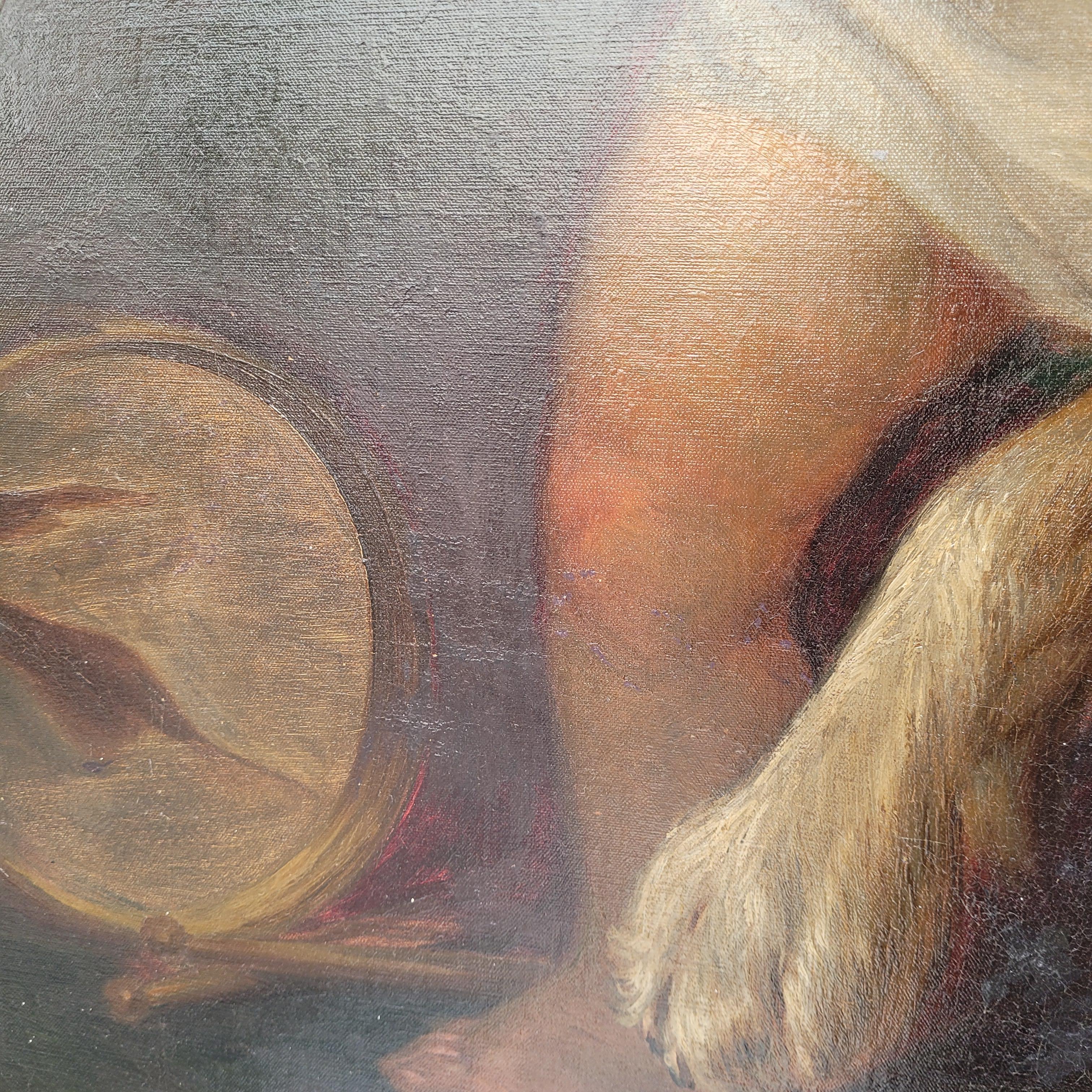 Napoléon III Huile sur toile Portrait d'enfant Garçon avec chien Ecole française en vente 7