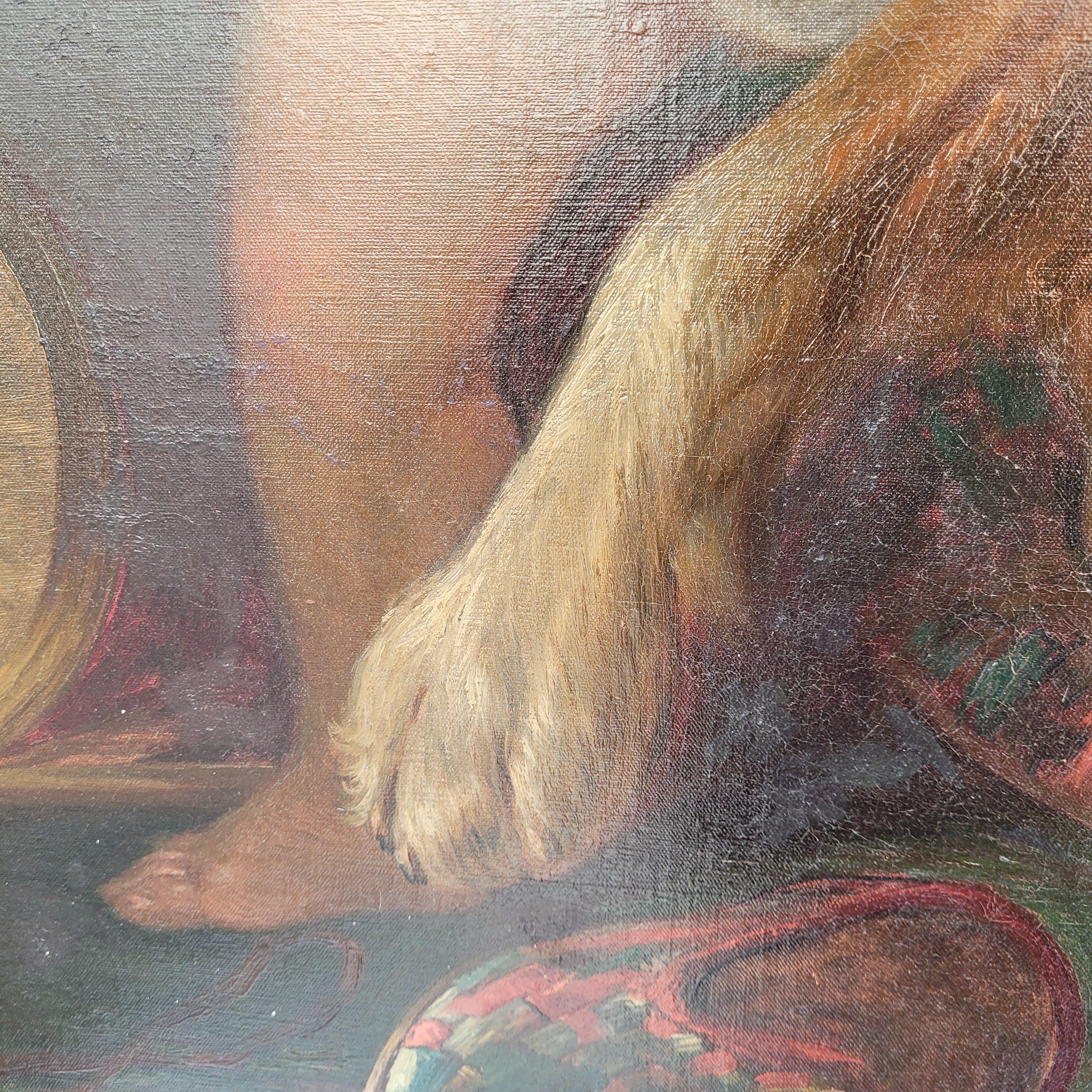 Napoléon III Huile sur toile Portrait d'enfant Garçon avec chien Ecole française en vente 8