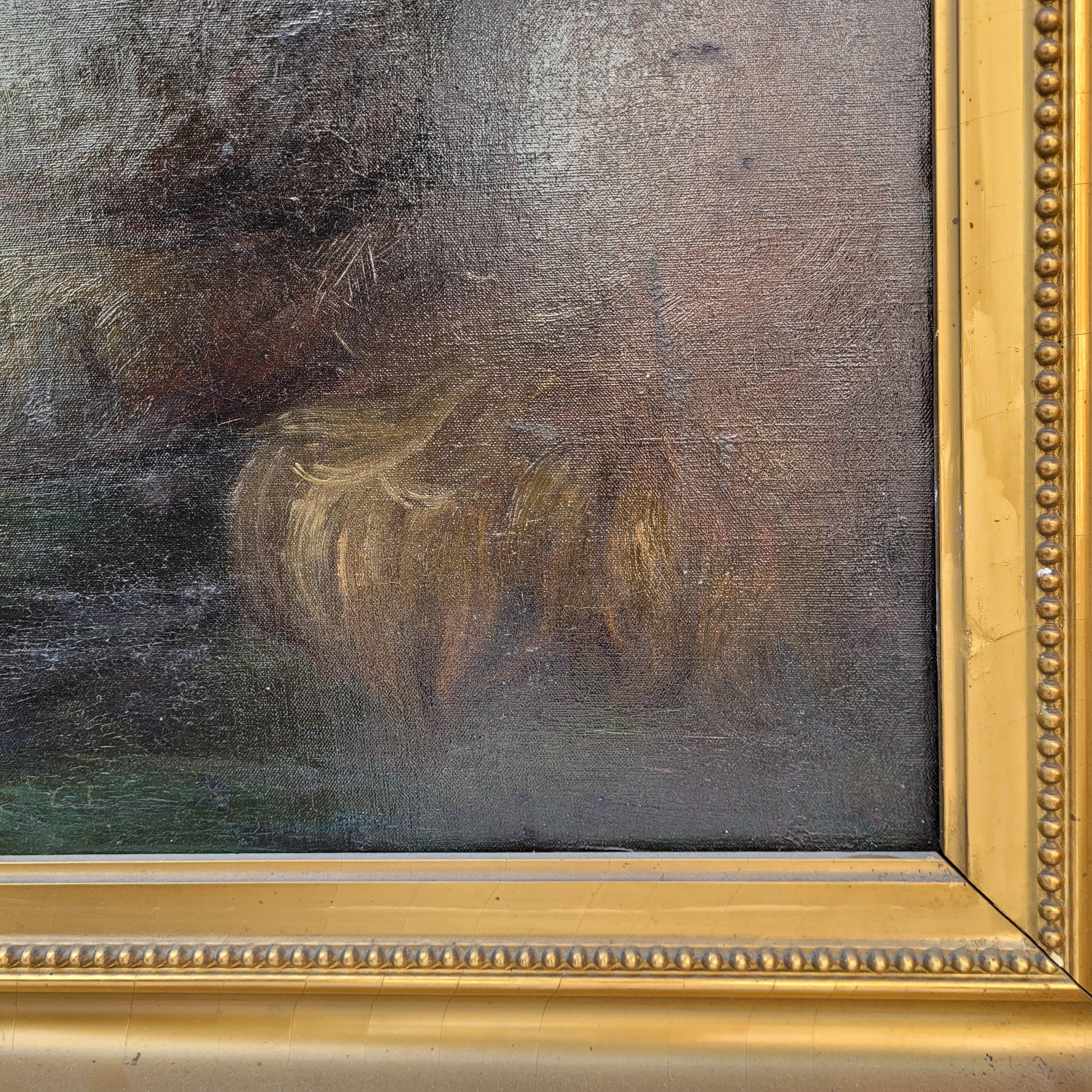 Napoléon III Huile sur toile Portrait d'enfant Garçon avec chien Ecole française en vente 10