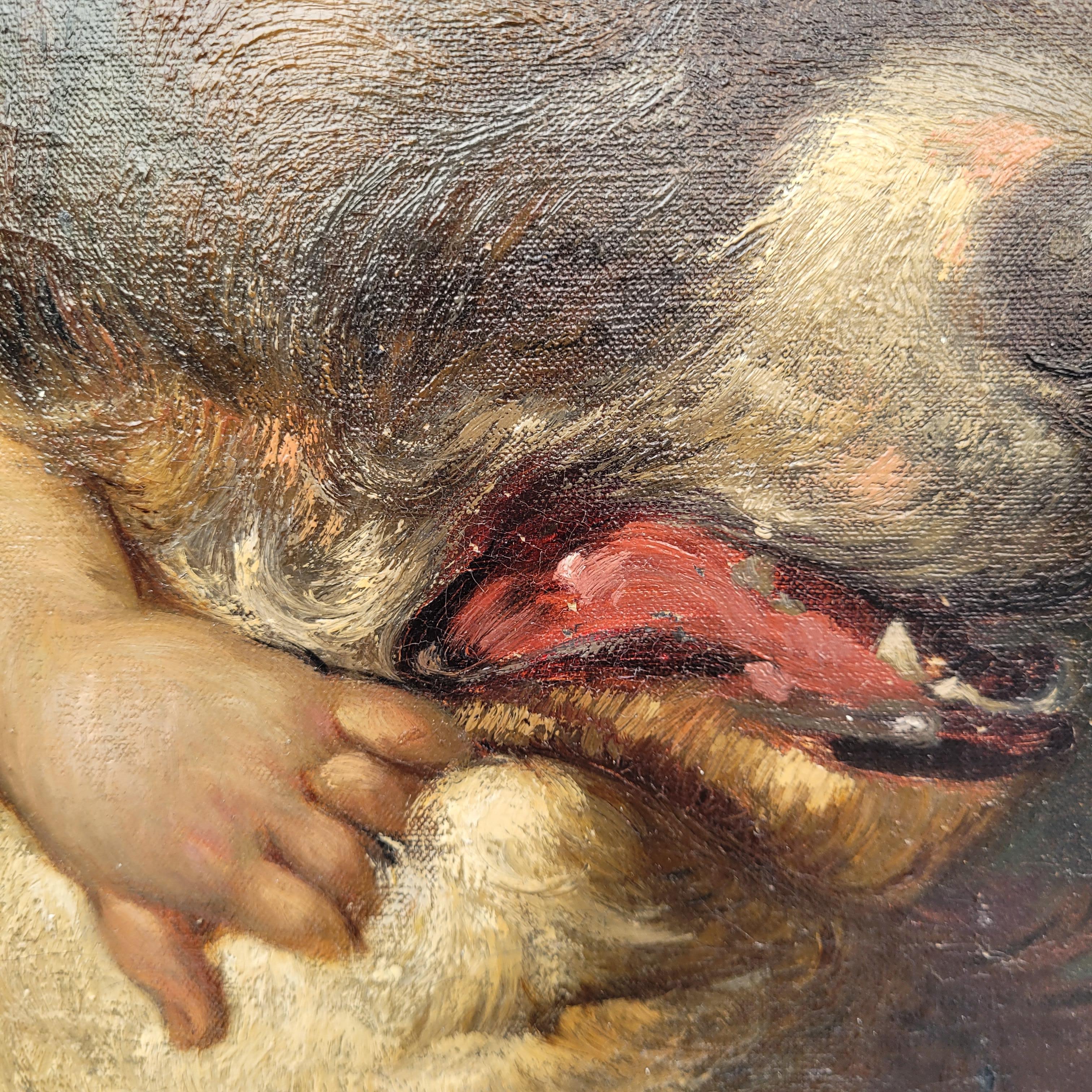 Napoléon III Huile sur toile Portrait d'enfant Garçon avec chien Ecole française en vente 13