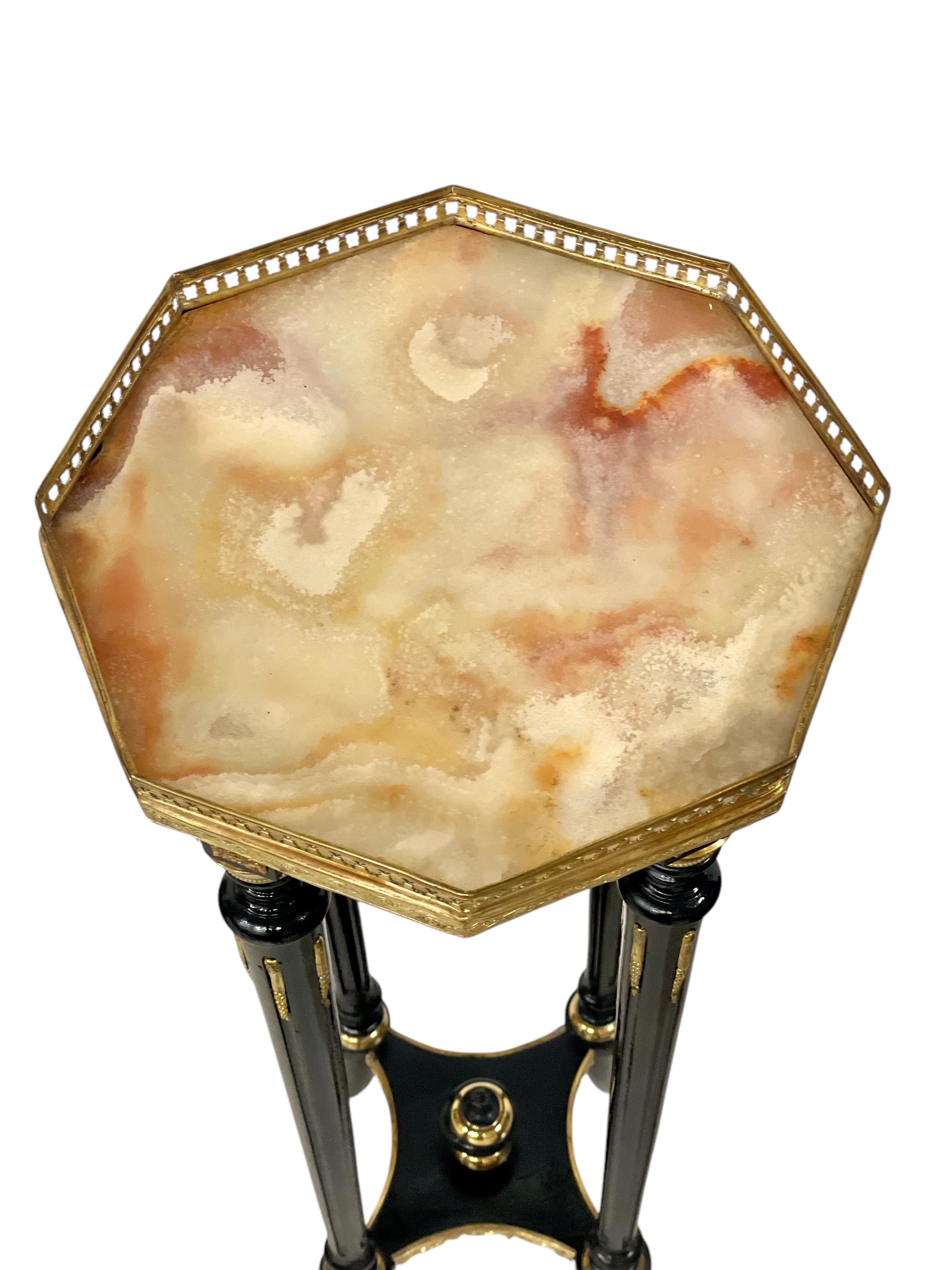 Hand-Carved Napoleon III Ebonized and Gilt Bronze Pedestal, Circa 1880 For Sale