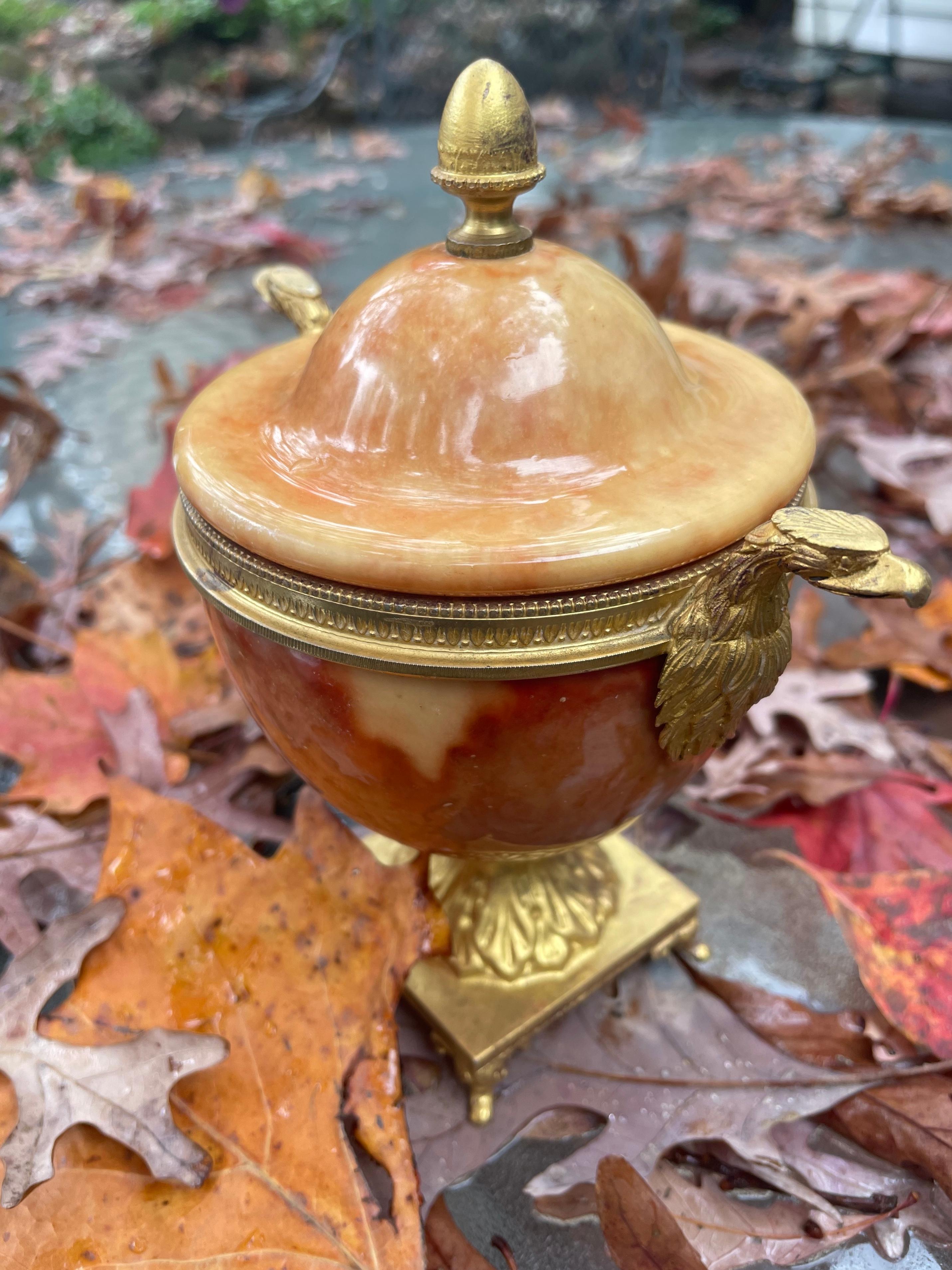Gilt Napoleon III Orange Marble Eagle Urn For Sale