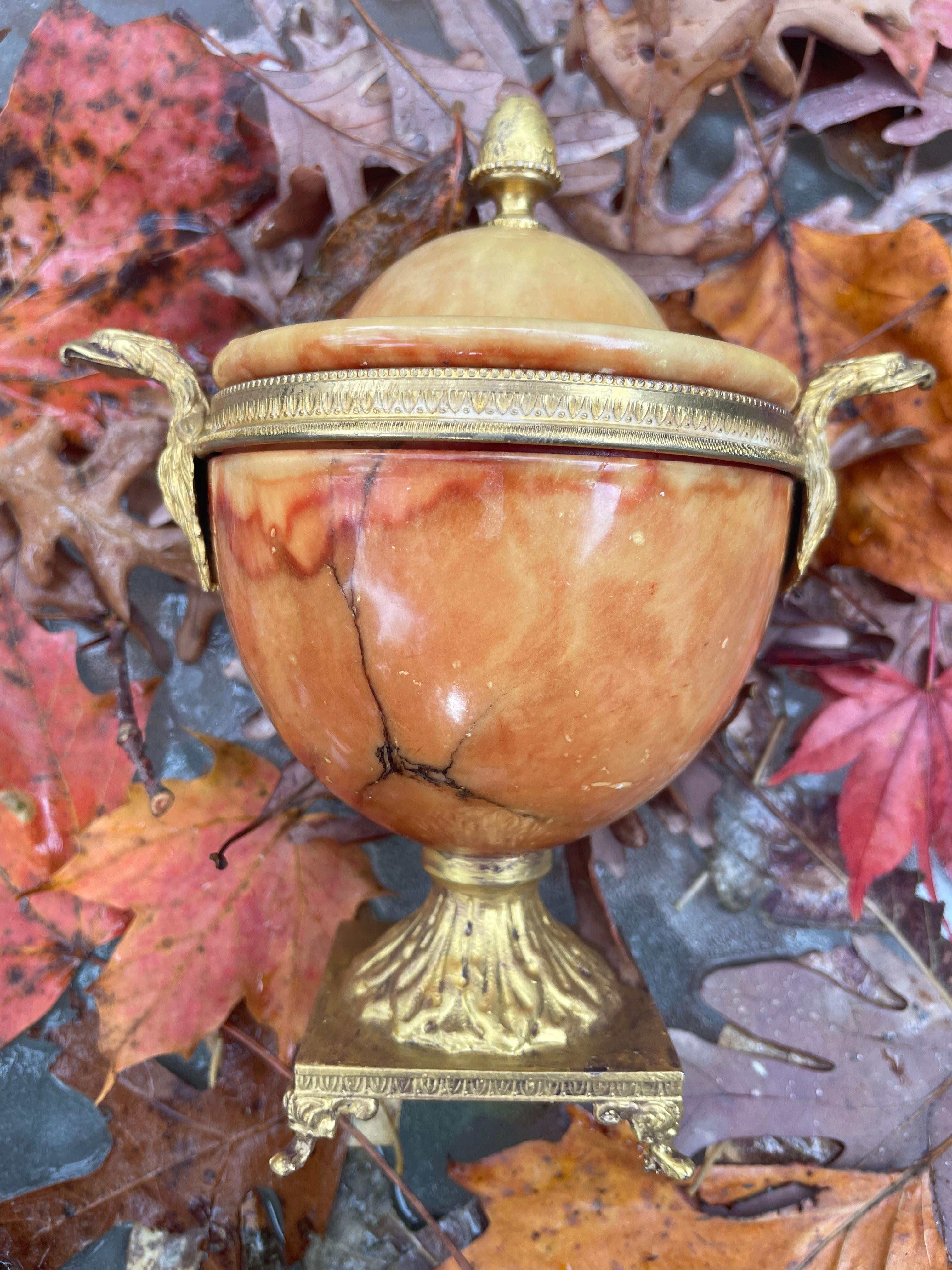 Late 19th Century Napoleon III Orange Marble Eagle Urn For Sale