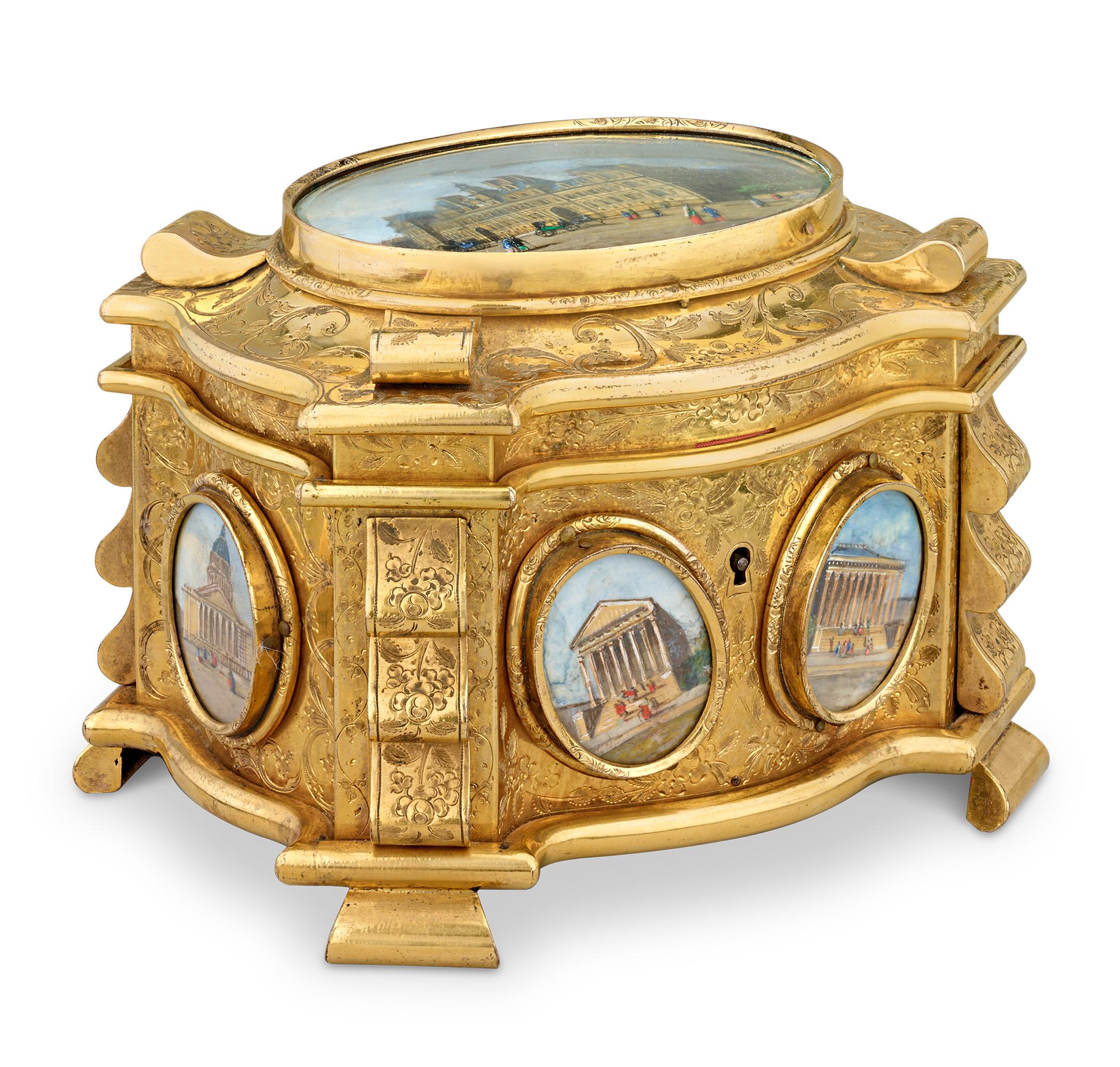 This serpentine-shaped engraved ormolu jewelry casket is an exquisite Napoleon III work of art. Reminiscent of works by Alphonse Giroux, a renowned purveyor of fine goods to the French aristocracy, this casket embodies the opulence and decorative