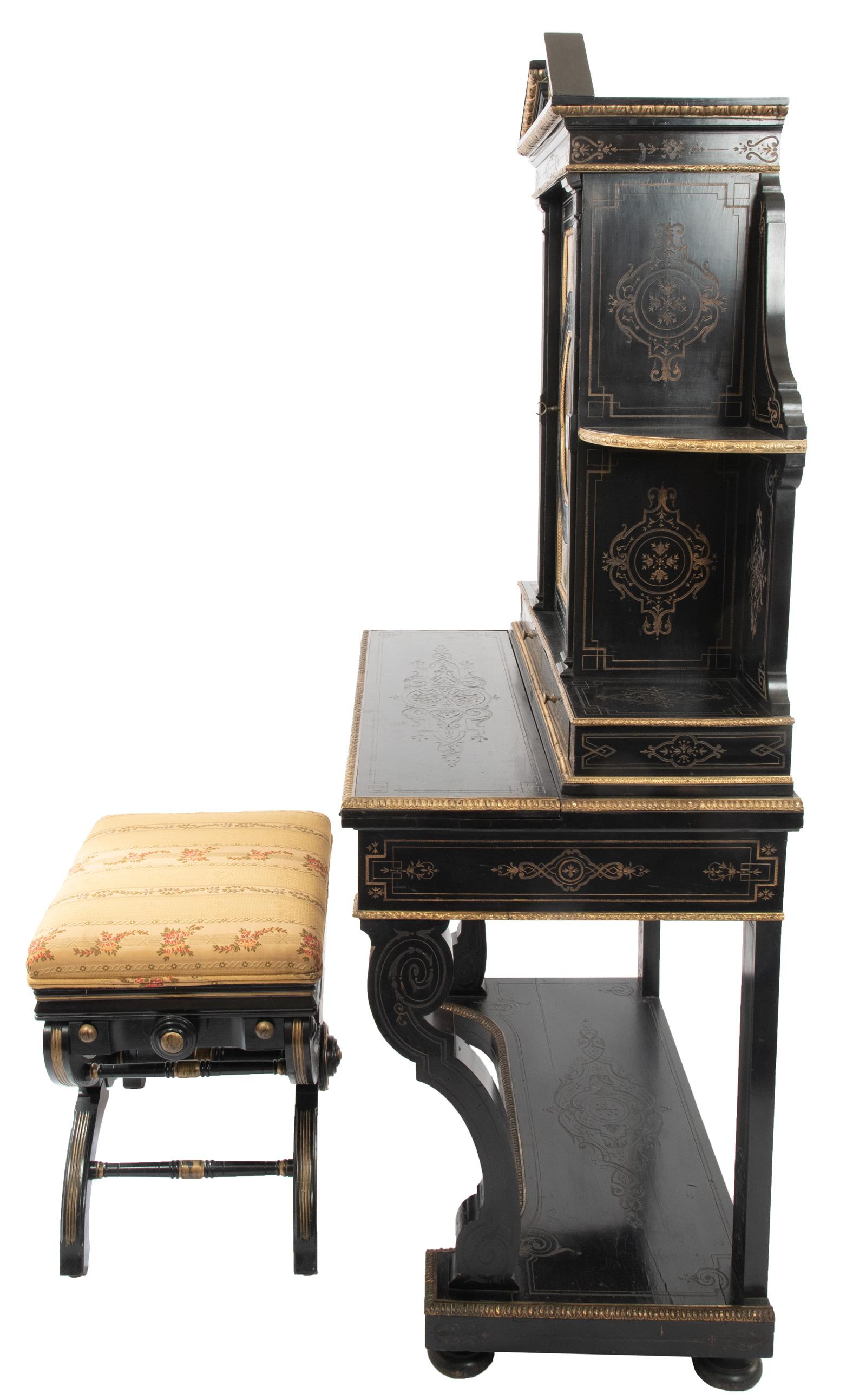 Napoleon III Ormolu-Mounted and Ebonized Desk with Adjustable Stool In Good Condition For Sale In Salt Lake City, UT