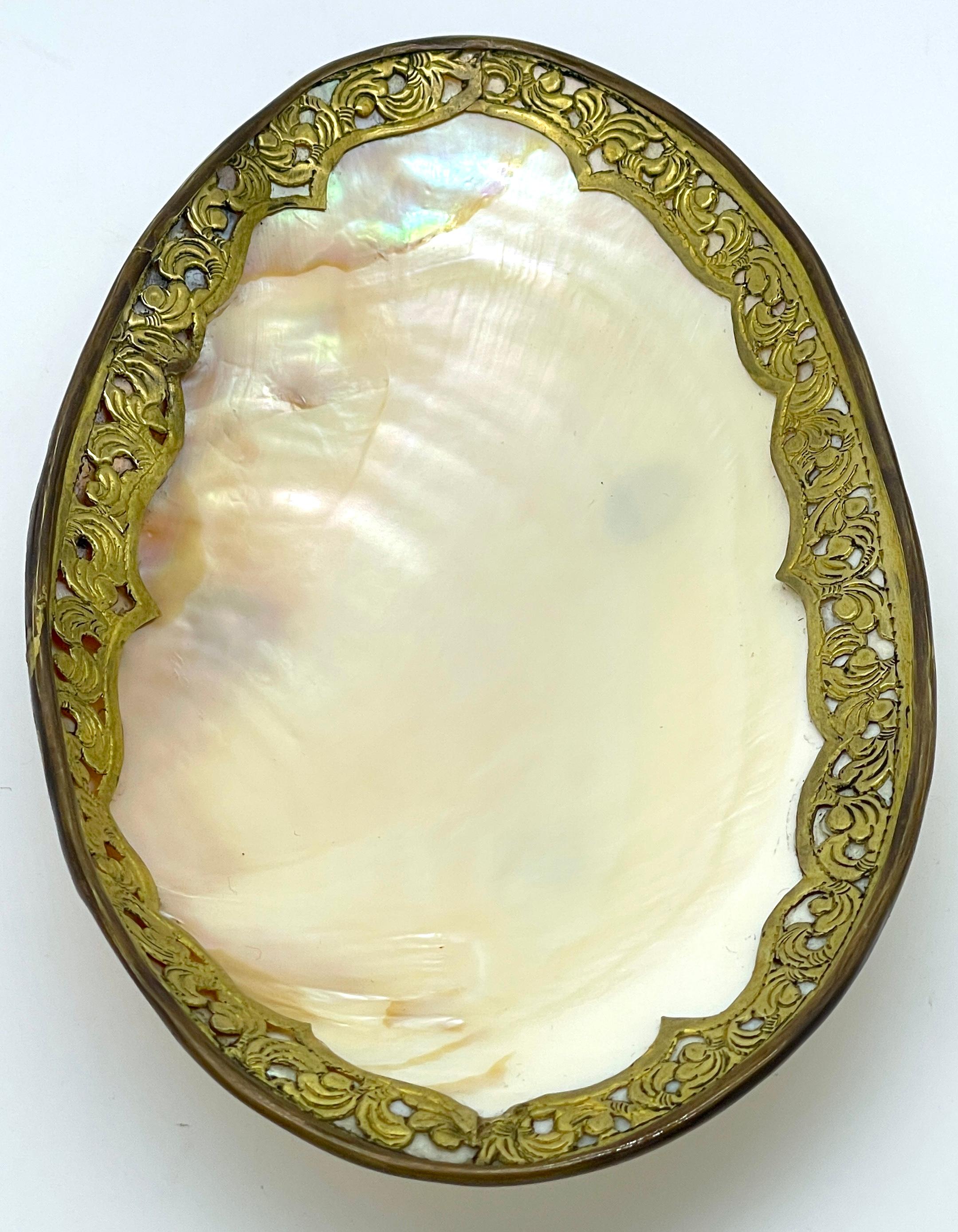 19th Century Napoleon III Ormolu Mounted Footed Shell Dish/ Vide-Poche For Sale