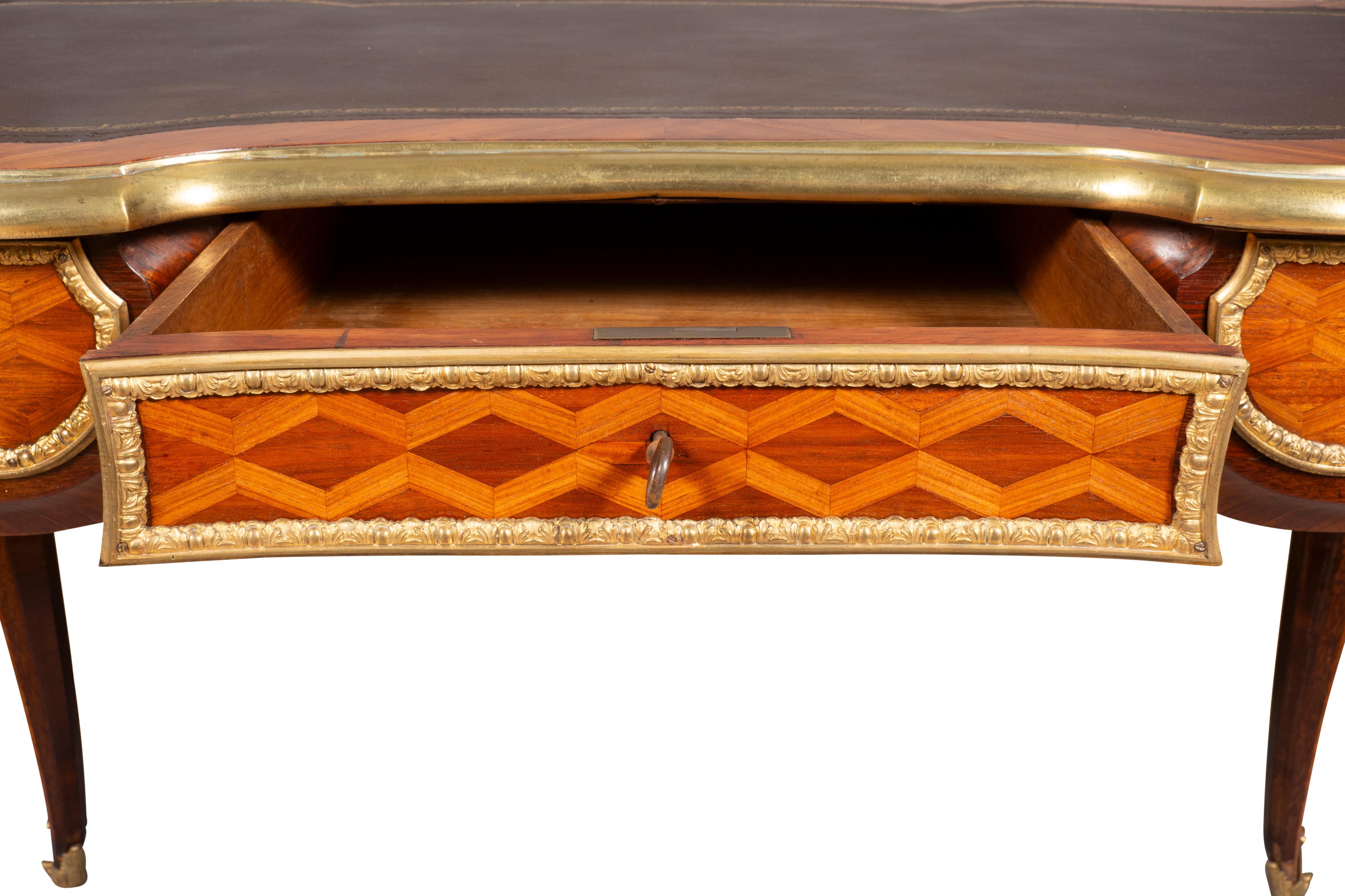 Leather Napoleon III Ormolu Mounted Tulipwood Bureau Plat Attributed To Wassmus For Sale