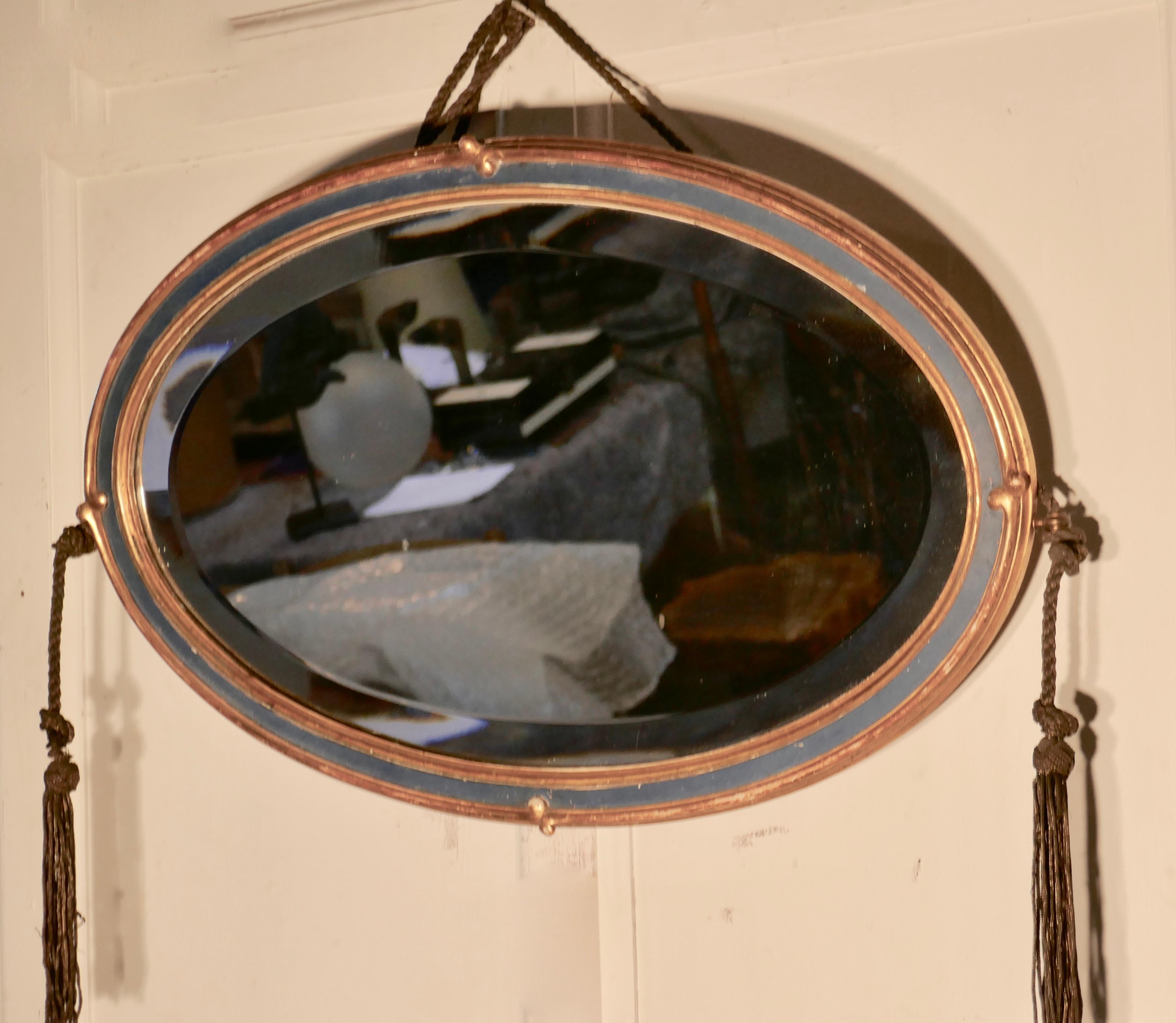 French Napoleon III Oval Gilt and Painted Wall Mirror