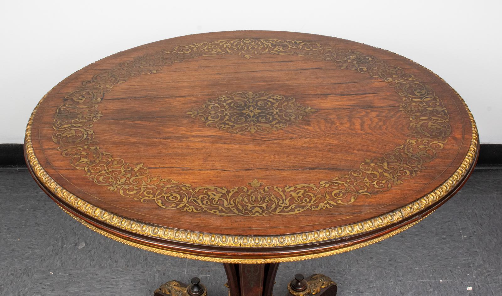 French Napoleon III Oval Side Table with Boulle Marquetry