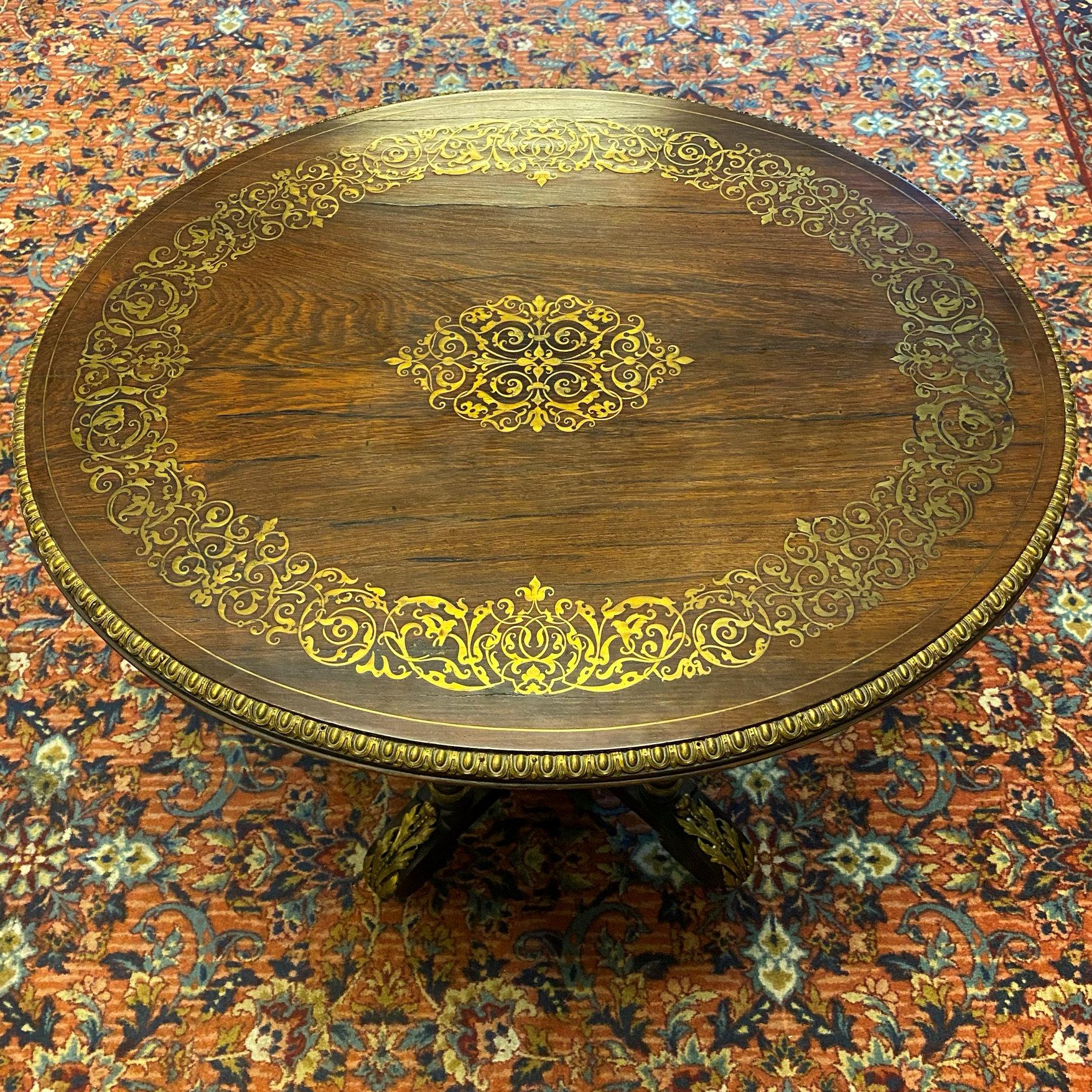 Napoleon III Oval Side Table with Boulle Marquetry 2