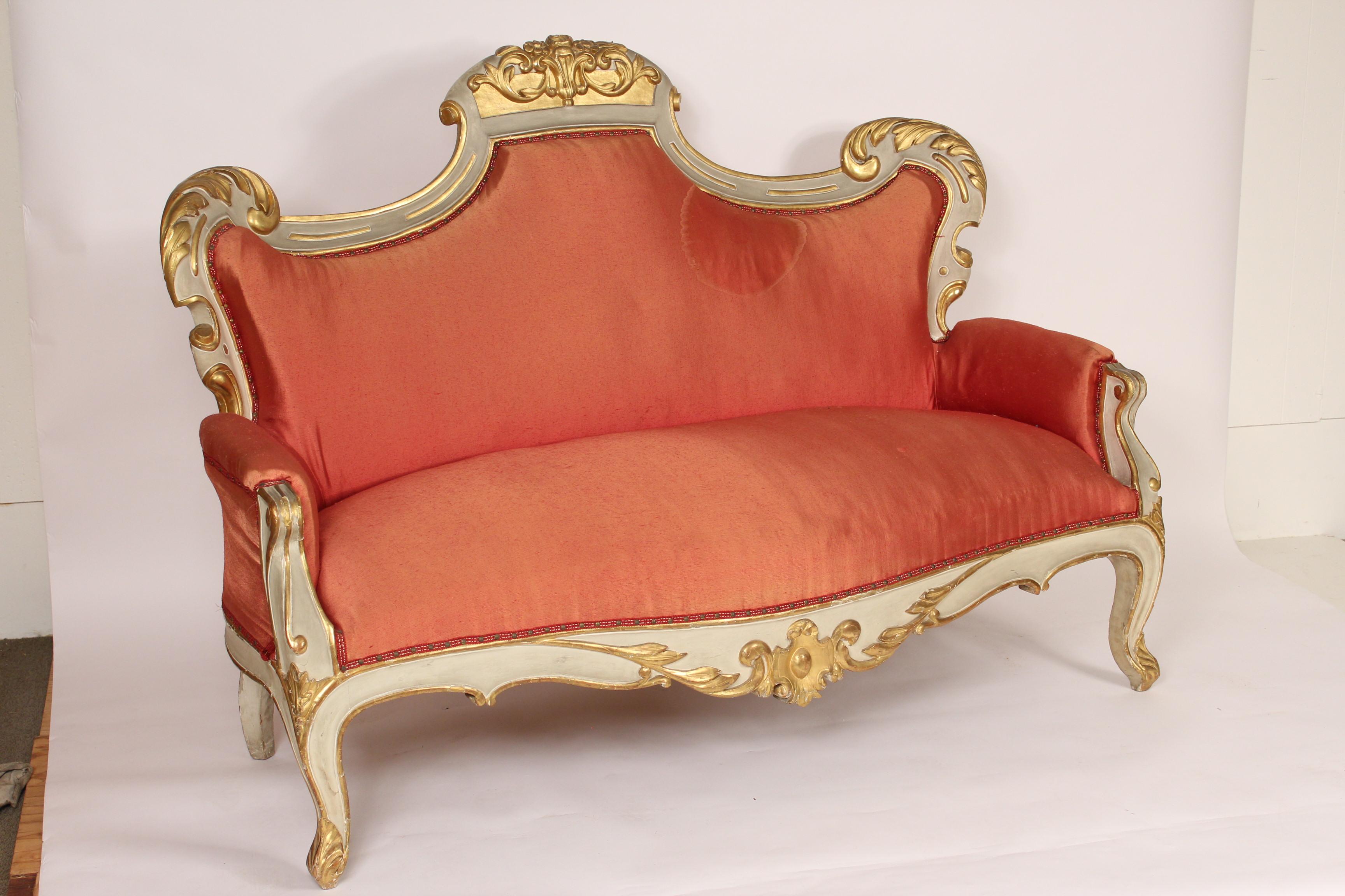 European Napoleon III Painted and Partial Gilt Sofa / Settee