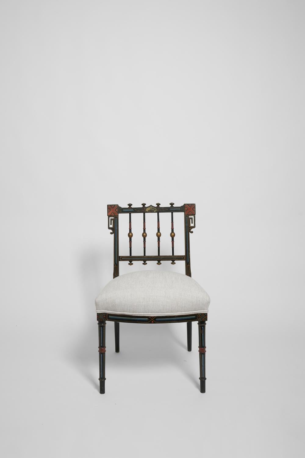 French Napoleon III painted armchair, 19th c. For Sale