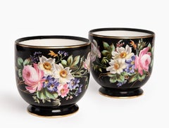 Napoleon III Pair Cachepots French Porcelain De Paris Hand Painted