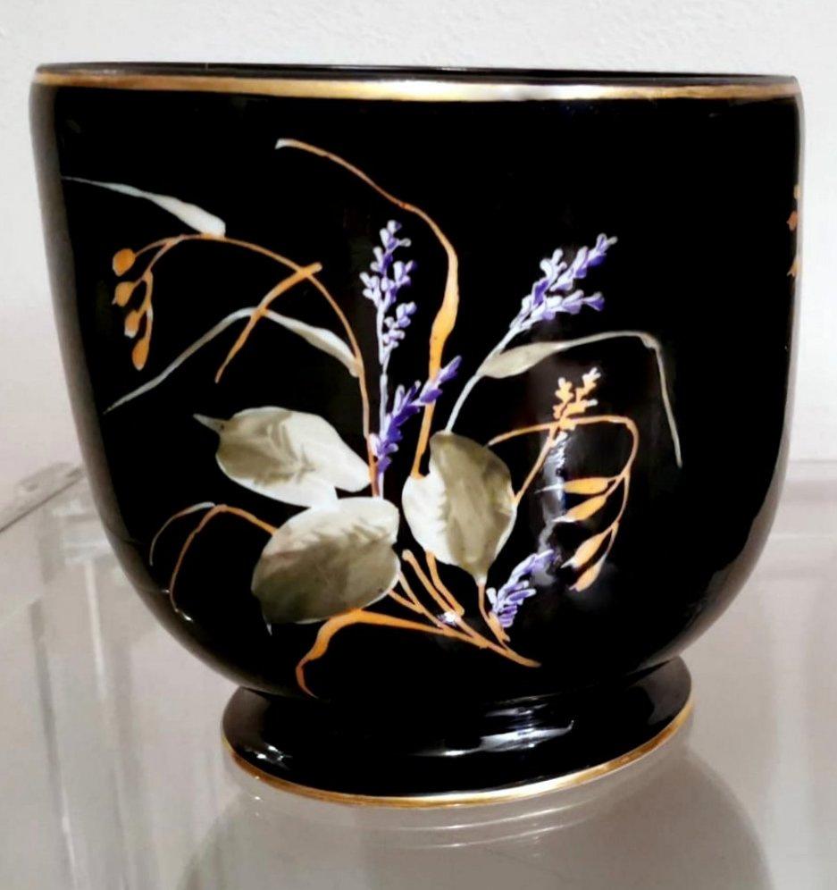 Paire de cache-pots Napoléon III en porcelaine française de Paris peinte à la main 2