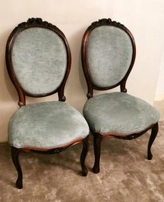 Napoleon III Pair of Carved Sapele Wood Bedroom Chairs