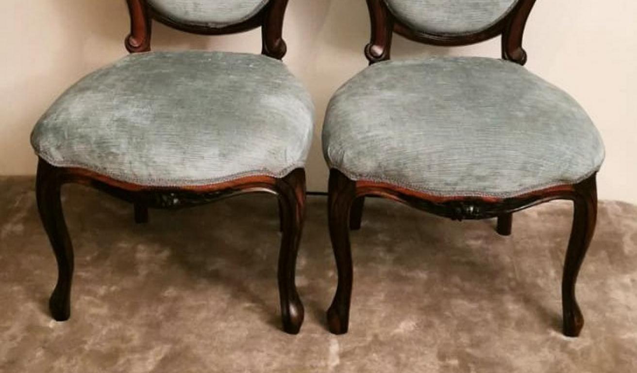 Hand-Carved Napoleon III Pair of Carved Sapele Wood Bedroom Chairs For Sale