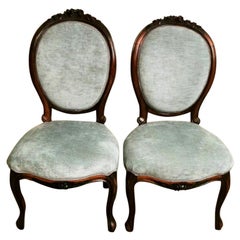 Napoleon III Pair of Carved Mahogany Bedroom Chairs