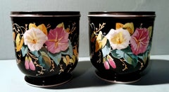 Napoleon III, Pair of French Cachepots in Hand-Painted Porcelain de Paris