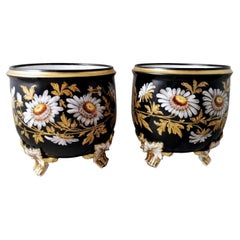 Napoleon III Pair of French Cachepots Porcelain De Paris Hand Painted