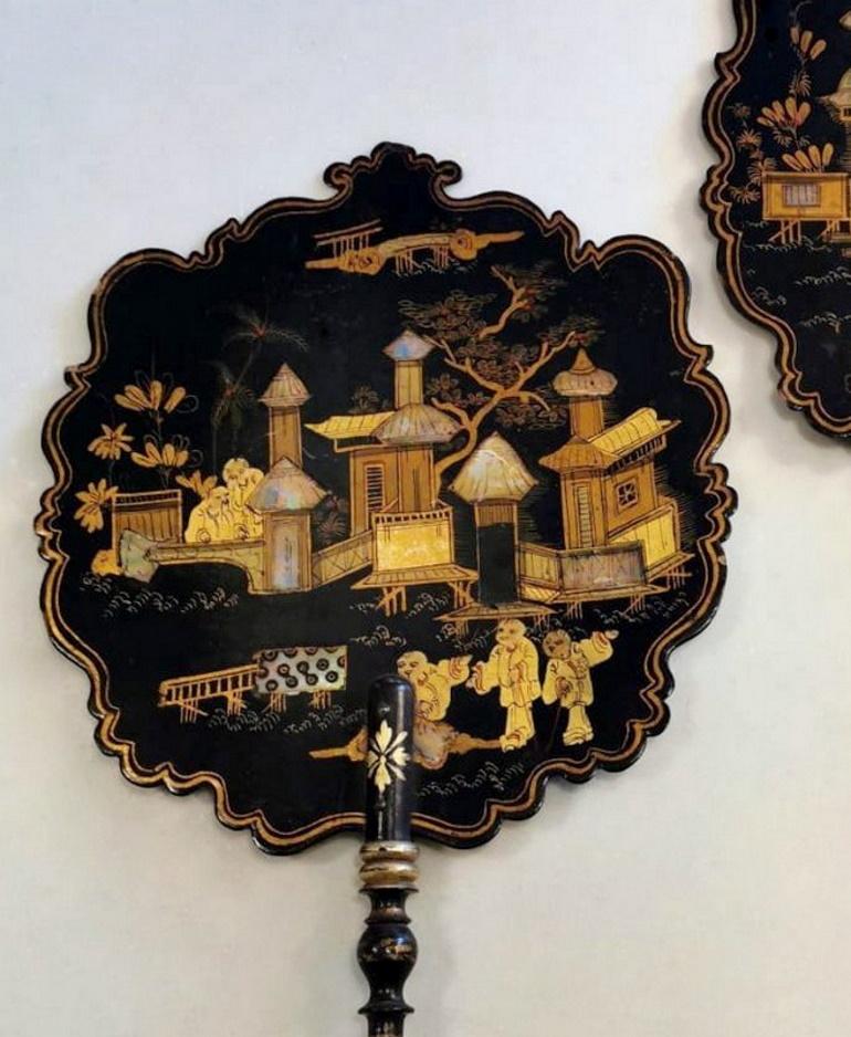 19th Century Napoleon III Pair of French Fans Chinoiserie