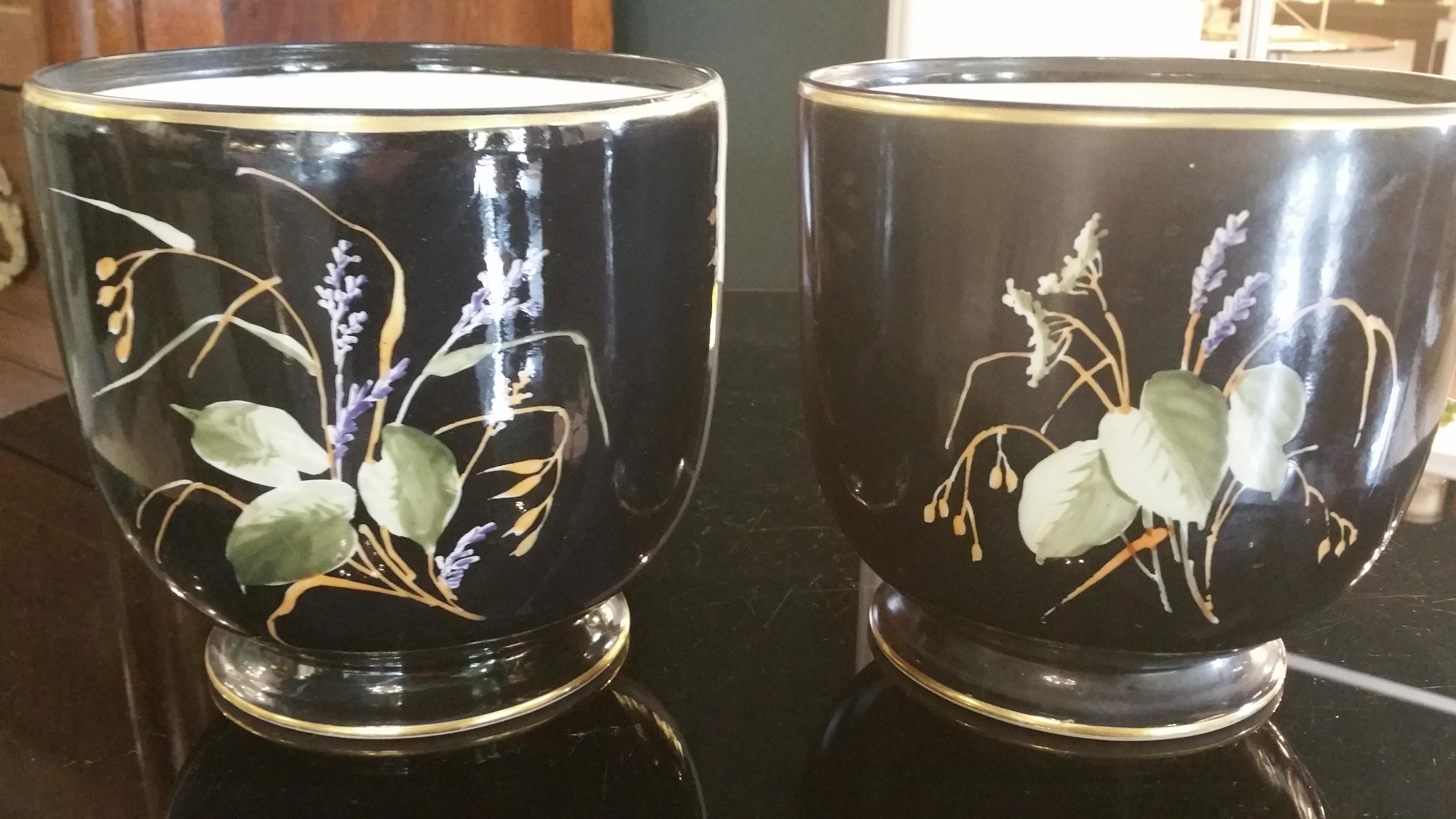 Napoleon III Pair of French Porcelaine Cachepots Hand Painted 3