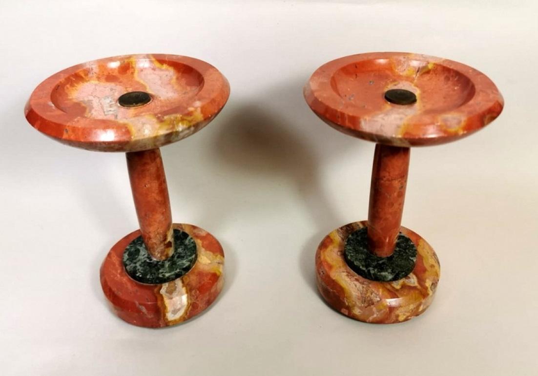 Polished Napoleon III Pair of Marble Cassolettes Sanguine and Verde Alpi For Sale