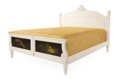 Napoleon III Palatial Bed Off White Lacquer & Bedside Tables, Late 19th Century