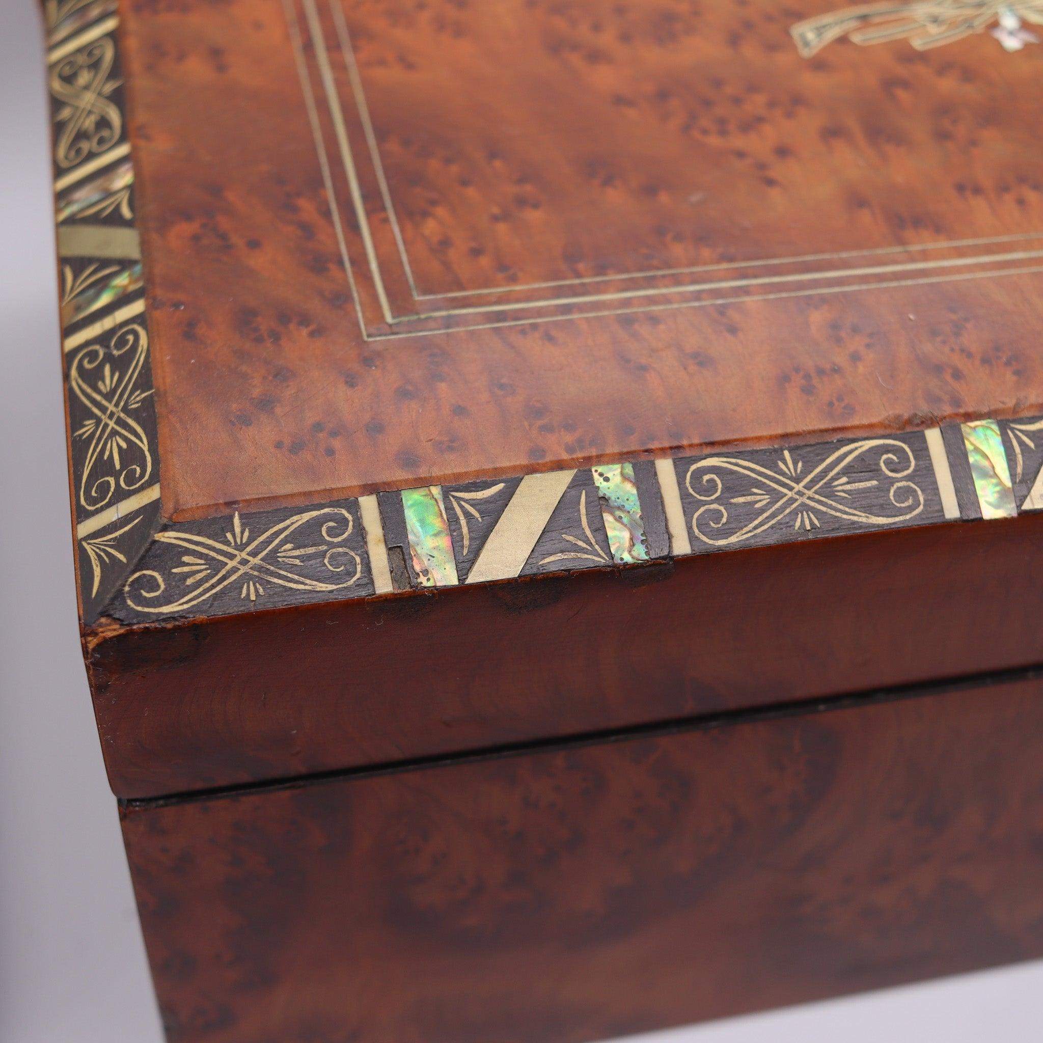 Hand-Crafted NAPOLEON III Paris 1860 Travel Foldable Writing Desk Box In Precious Woods & Aba For Sale