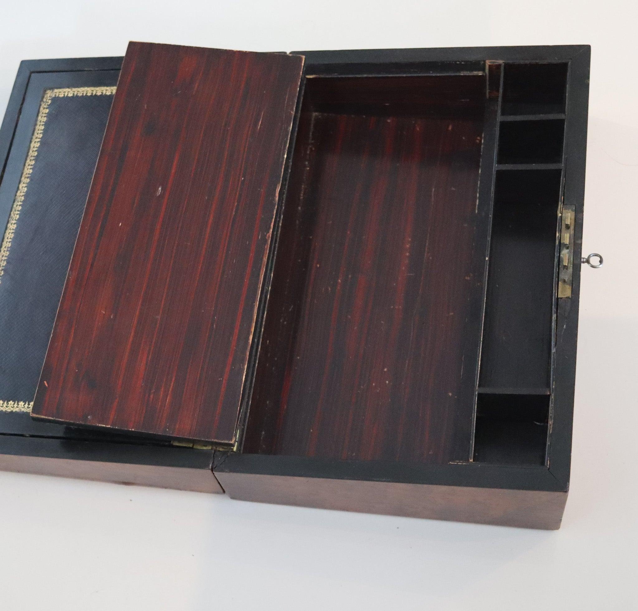 NAPOLEON III Paris 1860 Travel Foldable Writing Desk Box In Precious Woods & Aba For Sale 1