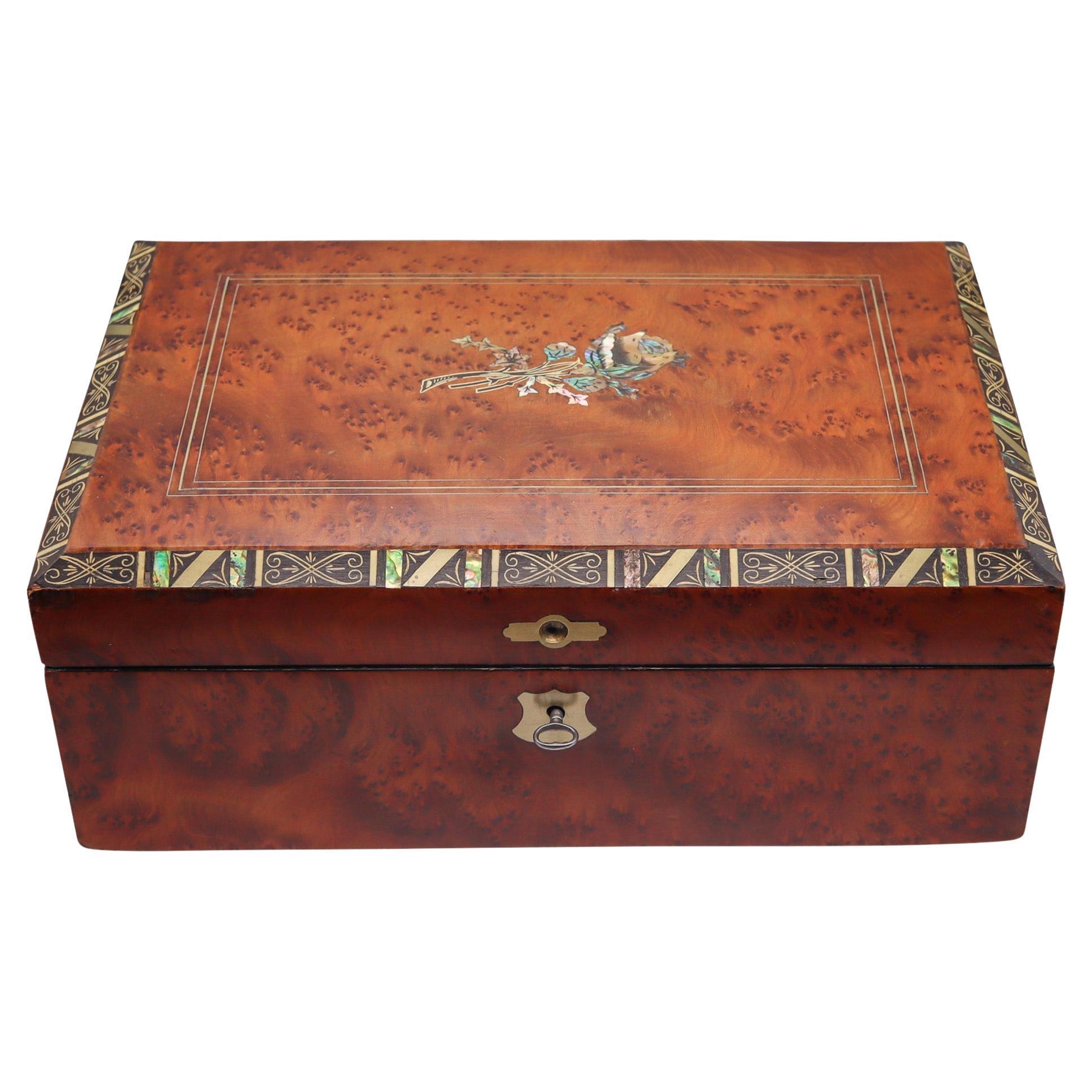 NAPOLEON III Paris 1860 Travel Foldable Writing Desk Box In Precious Woods & Aba For Sale