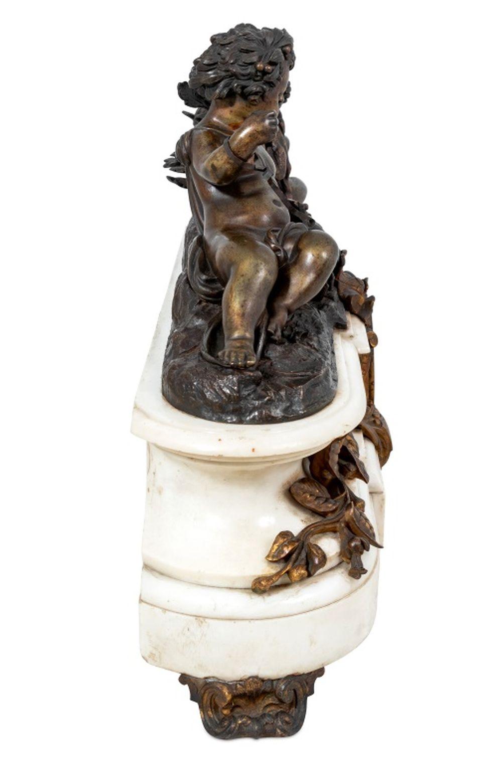 French Napoleon III Patinated Bronze & Marble Clock For Sale