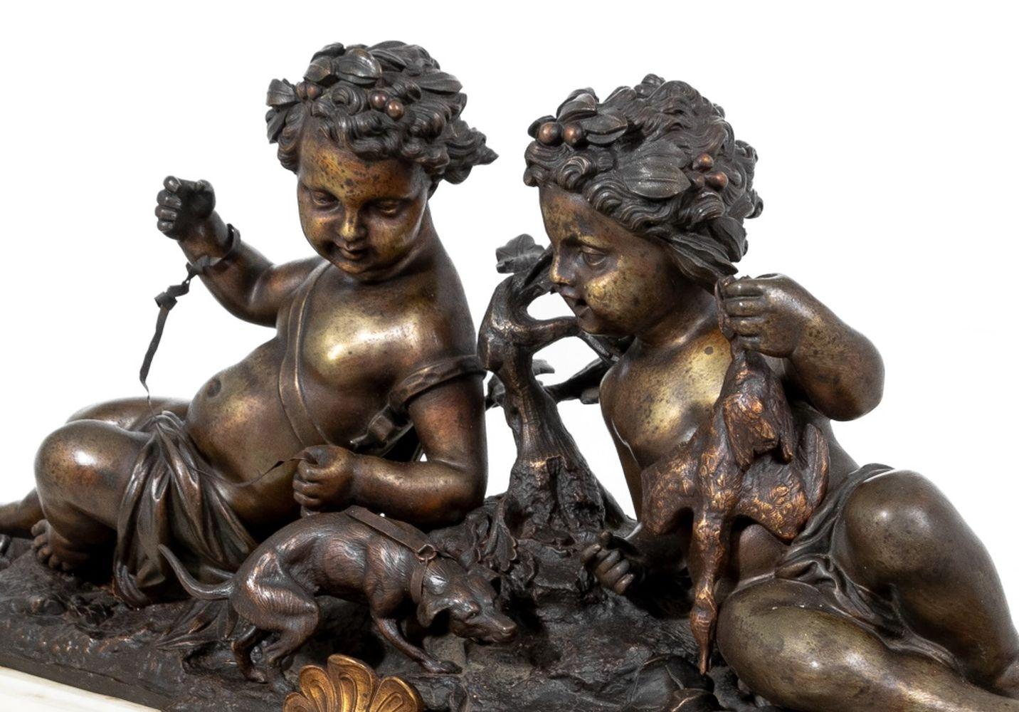 19th Century Napoleon III Patinated Bronze & Marble Clock For Sale
