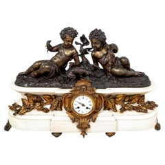 Napoleon III Patinated Bronze & Marble Clock