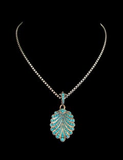 Napoleon III Pavé Set Turquoise Scallop Shell Pendant Necklace, France, C.1860