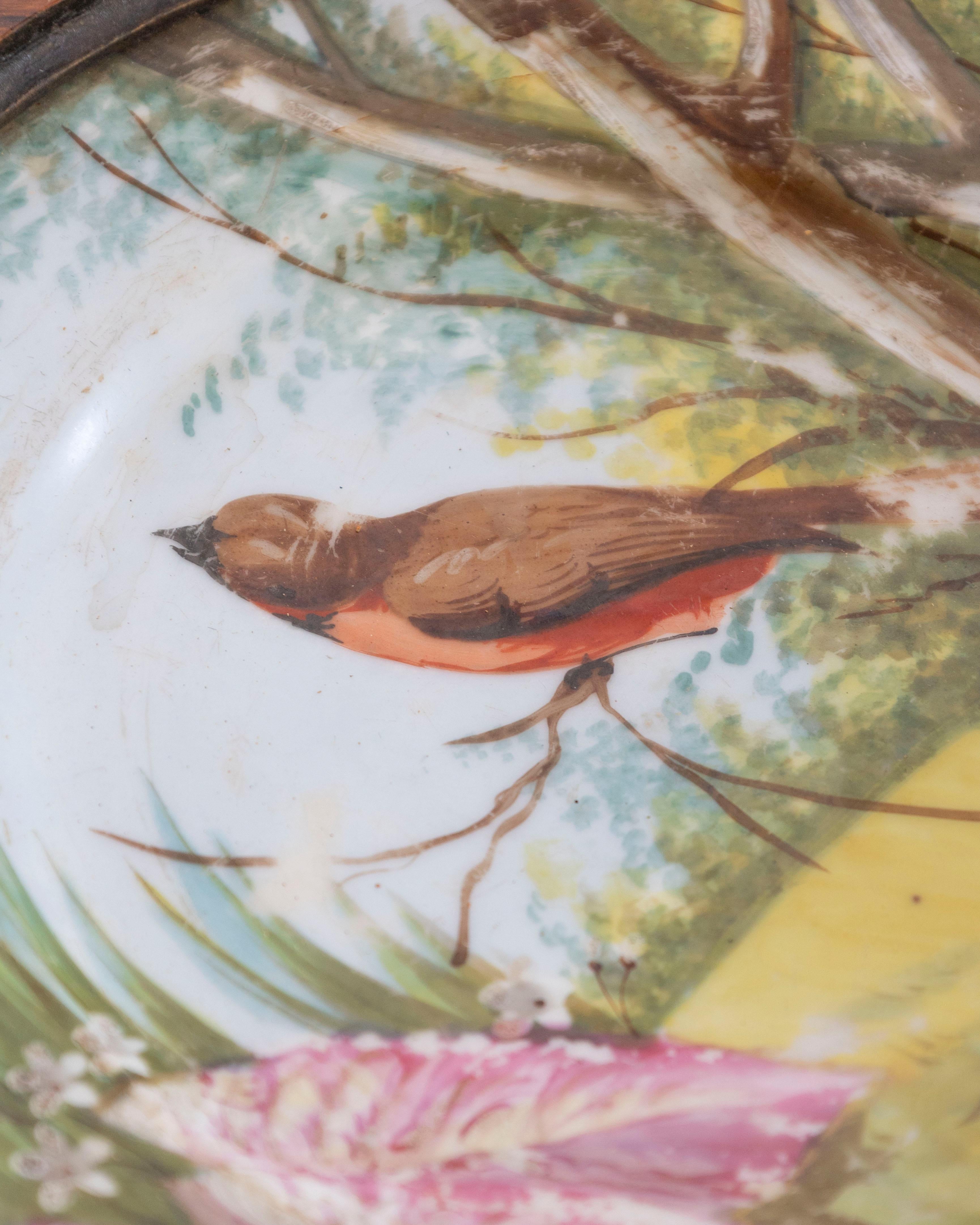 Napoleon III Pedestal Table with Marquetry and Painted Earthenware Basin, France For Sale 2