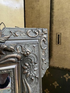 Napoleon III Pediment Mirror in Gilt Stucco and Green Patina