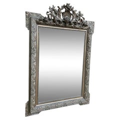 Napoleon III Pediment Mirror in Gilt Stucco and Green Patina