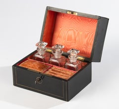 Napoleon III Perfume Casket – French – Crystal Perfume Bottles – Brass Inlay