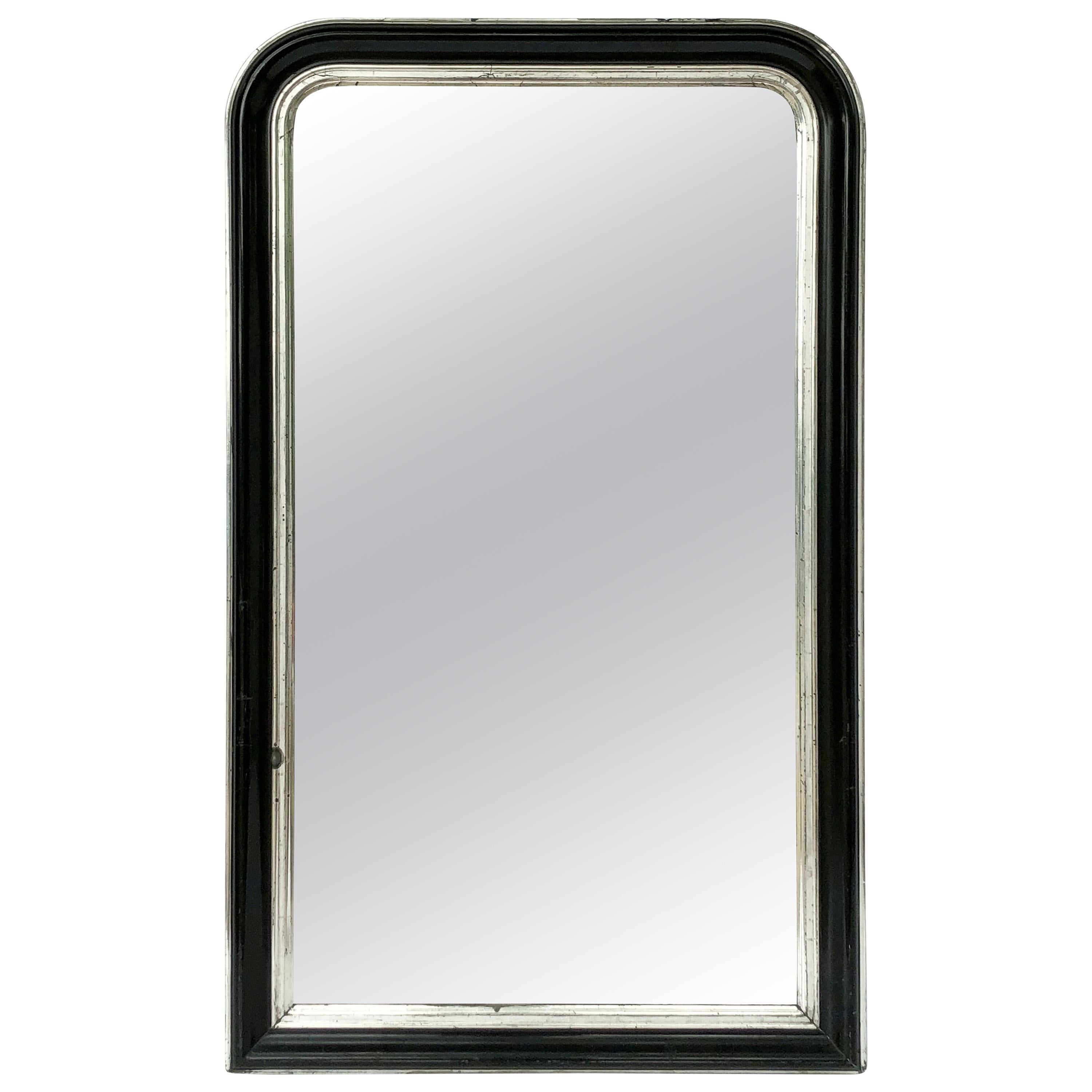 Napoleon III Period Black and Silver Mirror from France (H 53 1/2 x W 32 1/4) For Sale