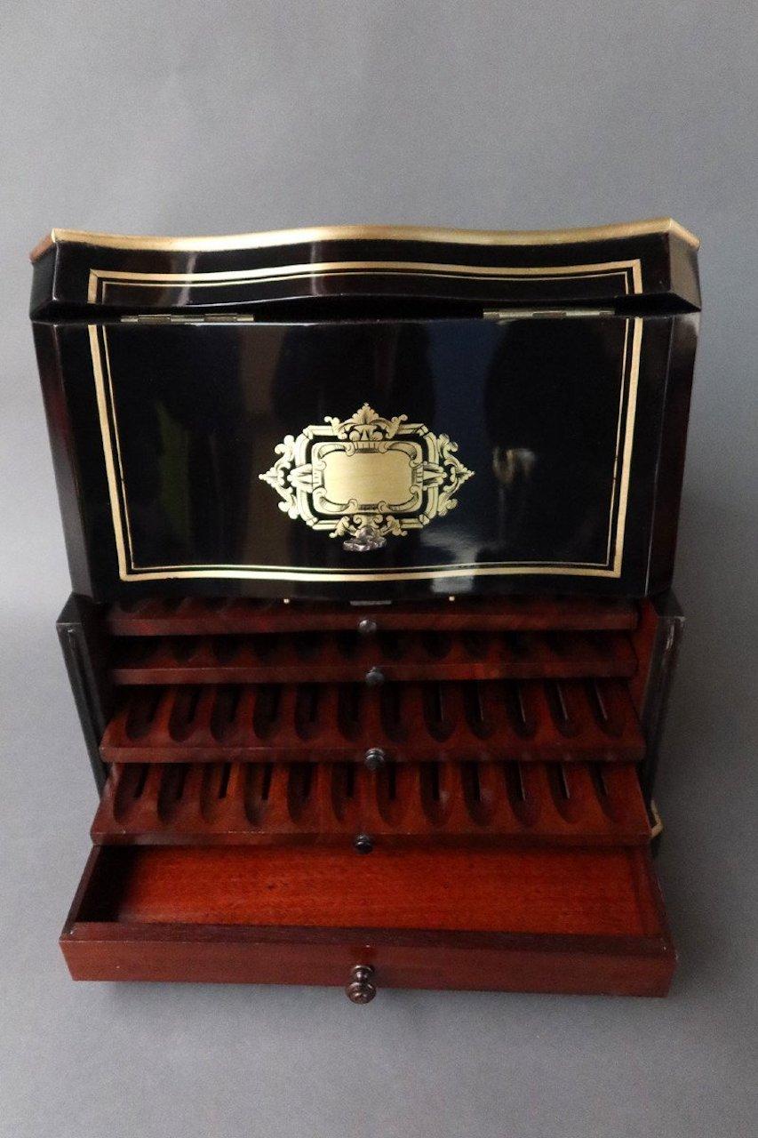 French Napoleon III Period Blackened Wood Cigar Humidor For Sale