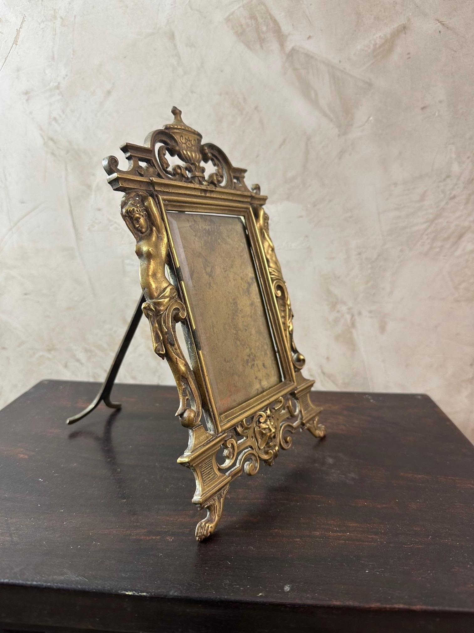 French Napoleon III Period Bronze and Beveled Glass Picture Frame For Sale