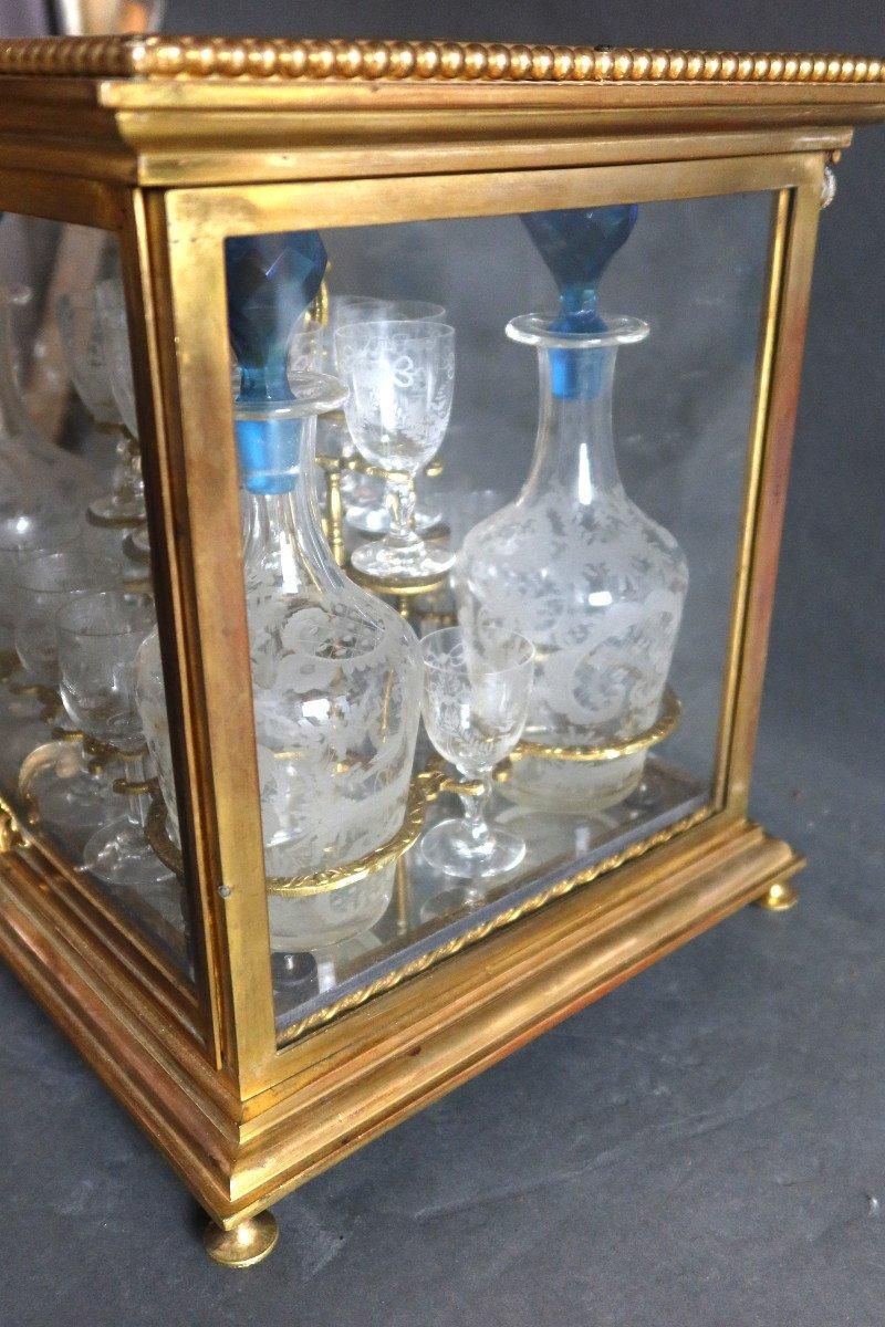 Cave à liqueur en bronze et verre d'époque Napoléon III Bon état - En vente à LEGNY, FR